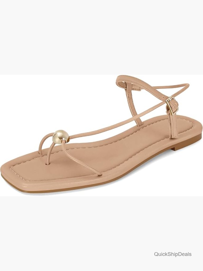 Strappy Flat Sandals For Women Comfortable Dressy Summer Sandals With Gold